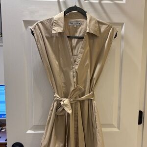 Zara Tan Collared Midi Dress with Belt